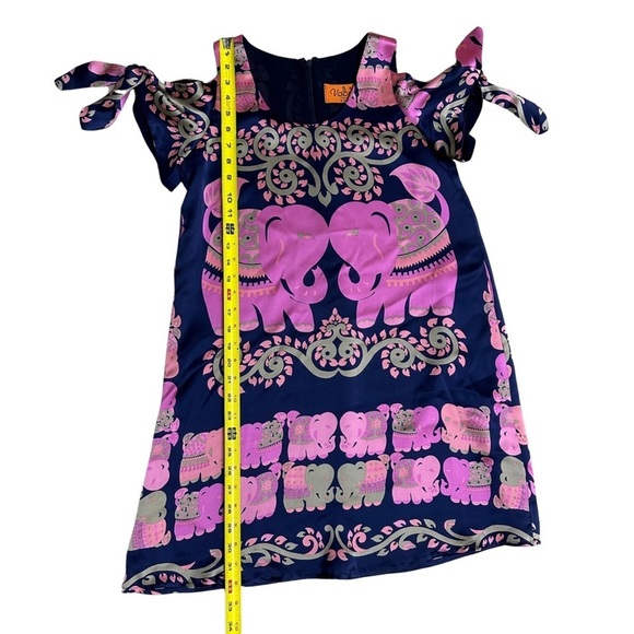 Voom by Joy Han 100% Silk Dress Elephant Print Short Sleeve Multicolor SZ Small - Picture 7 of 9